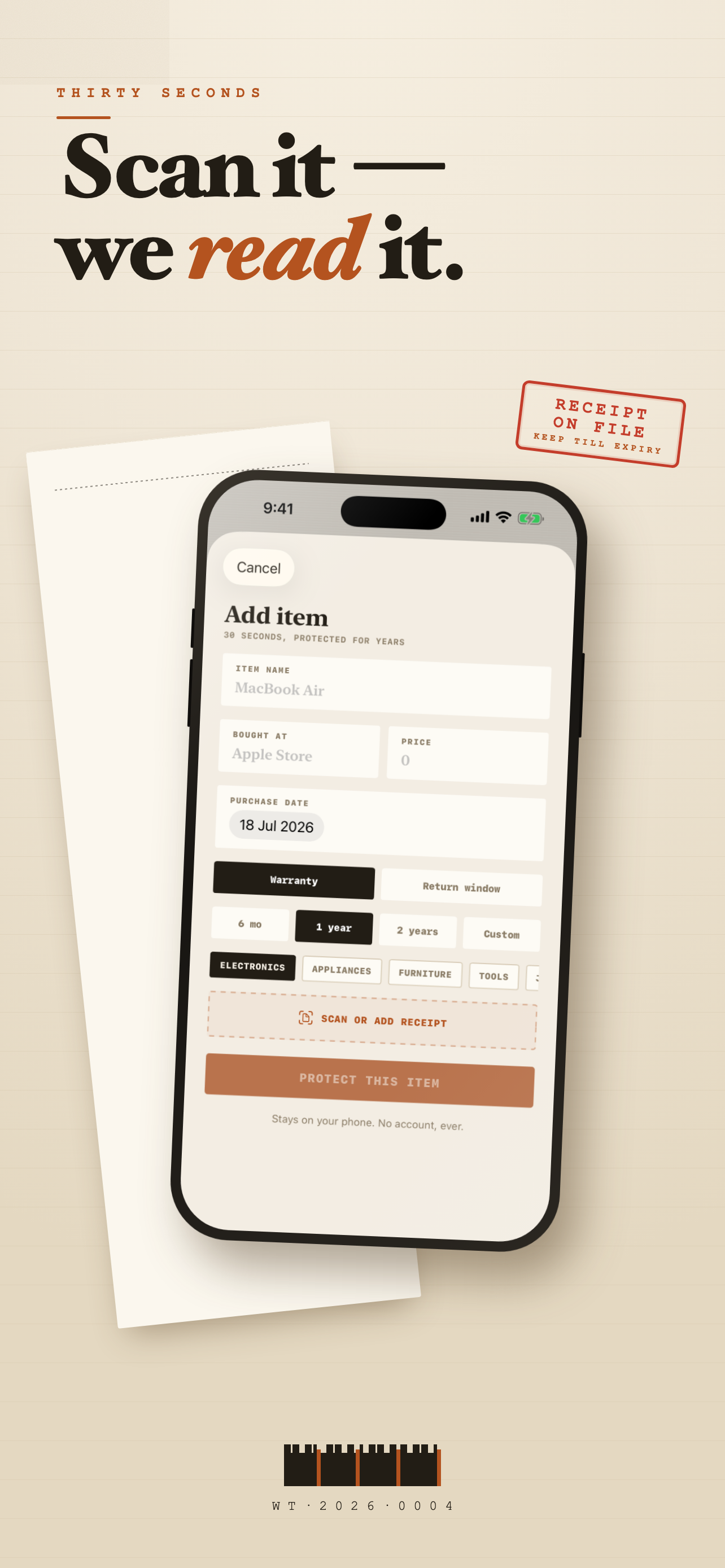 Add an item — scan or type in seconds